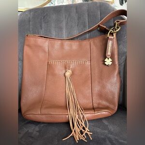 Lucky Brand Cognac Brown Luxury genuine Leather Hobo Bag Tassel shoulder Purse